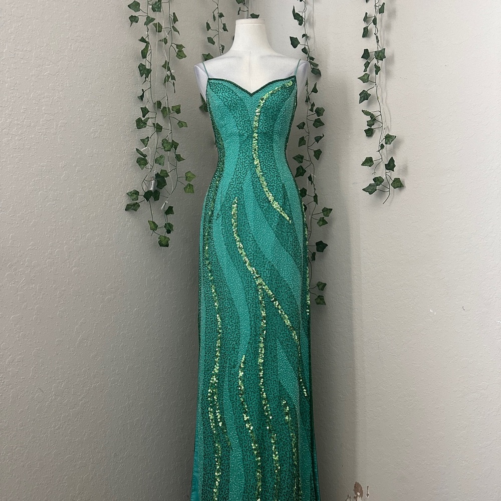 Scala Green and Gold Sequin Maxi Dress